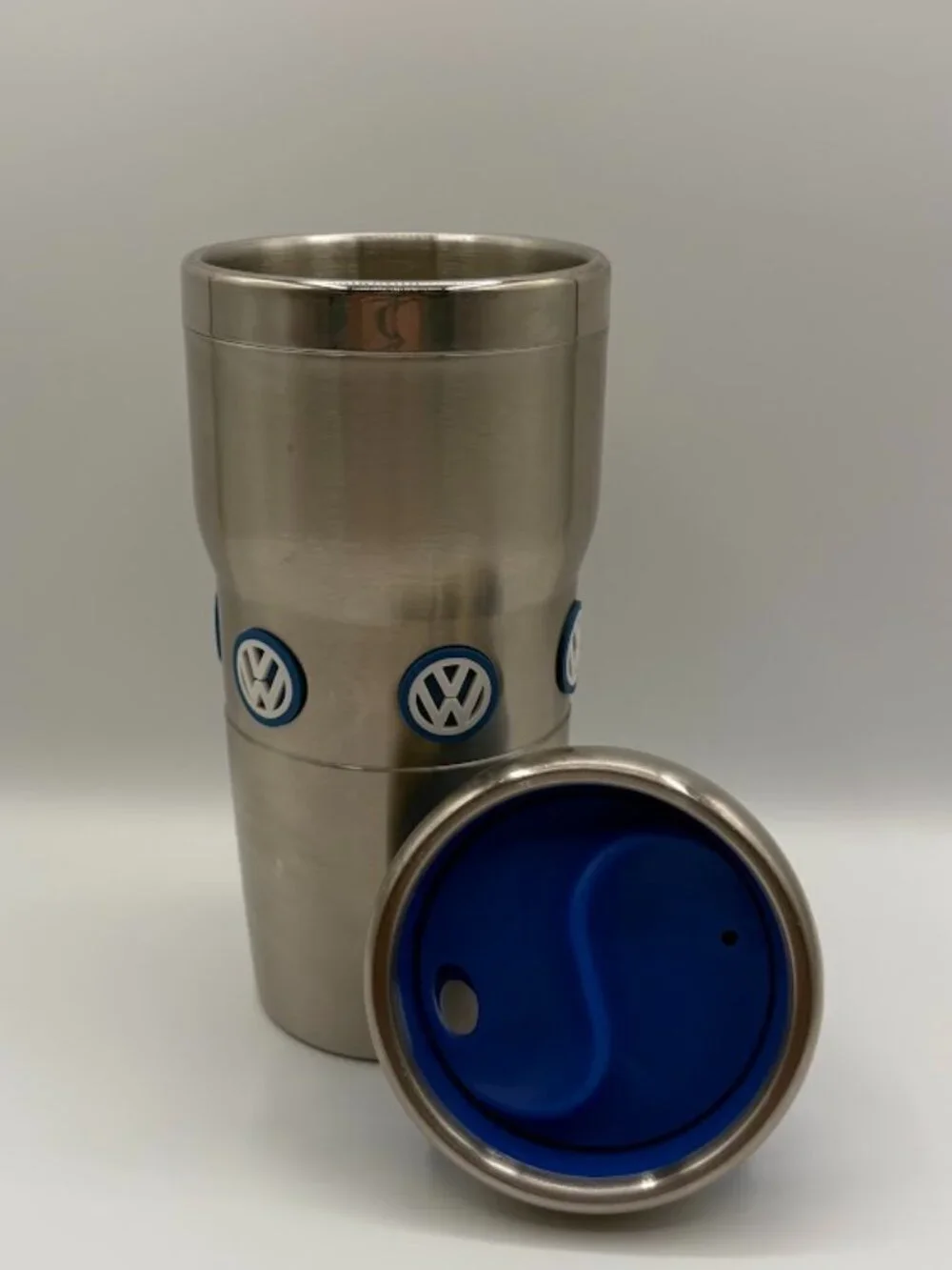 Official Volkswagen Stainless Steel Double-Wall Travel Mug with Blue Rubber Logo